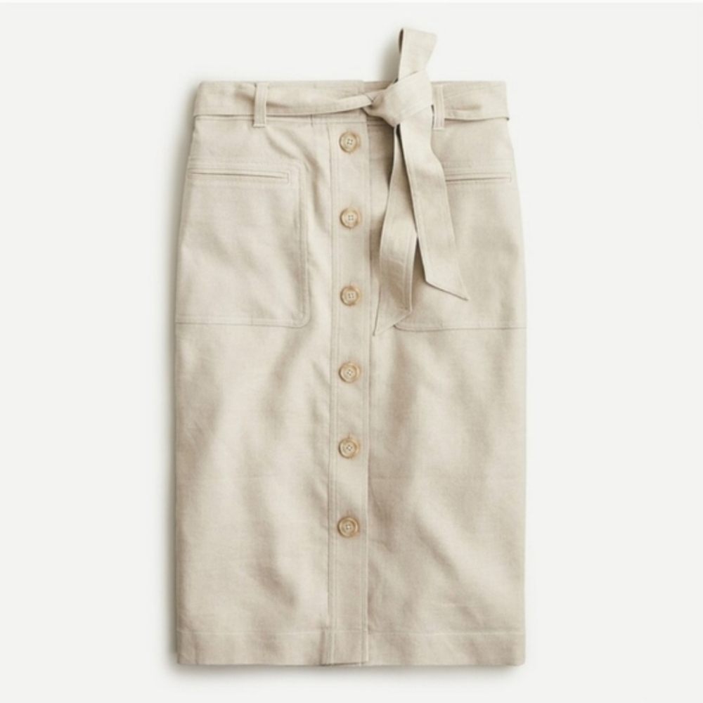 J. Crew Button-Front Skirt in Stretch Linen in Flax